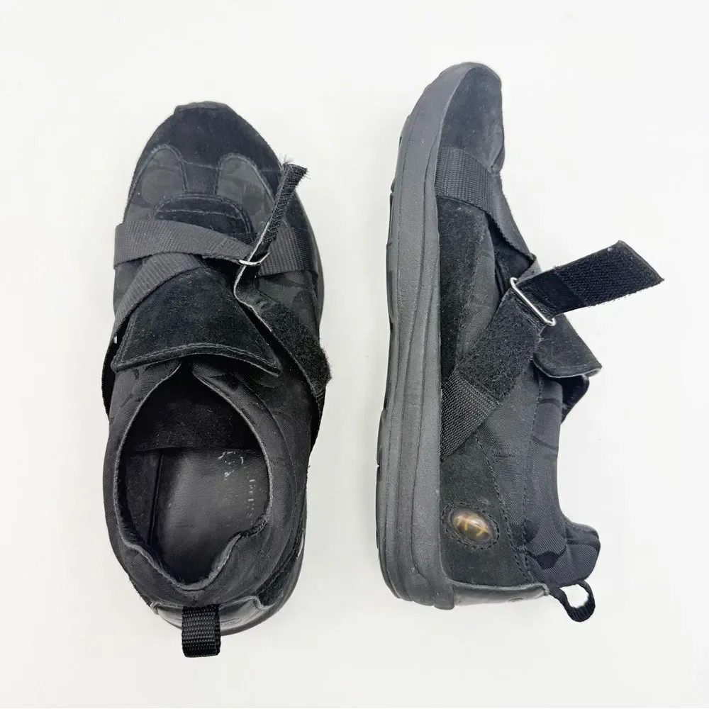 Coach Micki Black Suede Signature Monogram Canvas Cross Latch Casual Sneakers